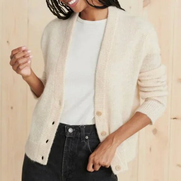 Jenni Kayne Boyfriend Alpaca Wool Knit Cardigan - Sand Cream Off White - Picture 2 of 8